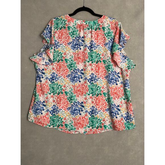 Investments Floral Top Woman 1X Flutter Sleeve NEW - Picture 5 of 7